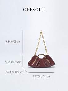 Vintage Asymmetrical Ruffle Cloud Clutch Bag, Unique Metal Hardware Handbag, High-End Retro Clutch Purse For Party, Banquet - 酒紅色 - 查看 8