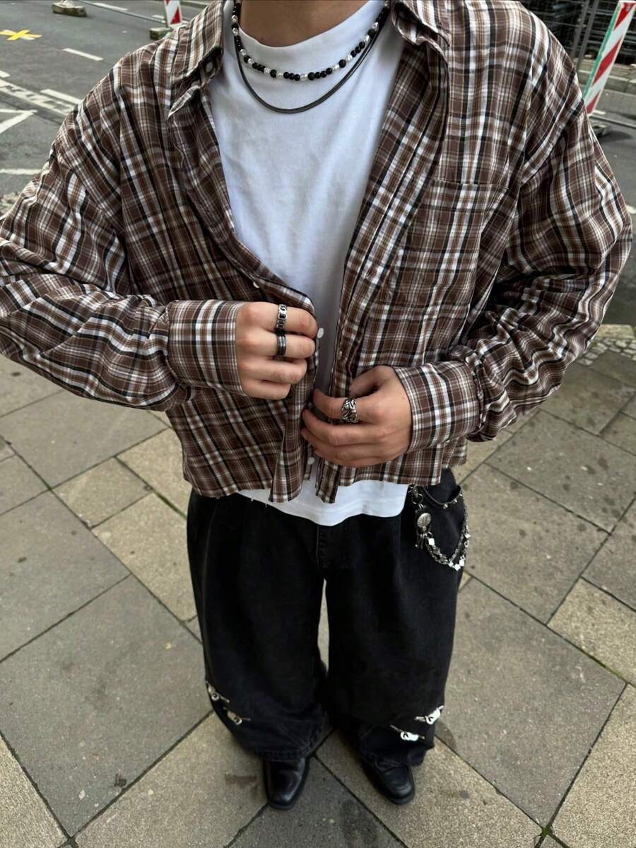 Áo sơ mi nam tay dài, đơn hàng, họa tiết kẻ caro nhiều màu, thiết kế đơn giản, tối giản nhưng vẫn thời trang, phong cách đường phố, phù hợp cho việc đi lại hàng ngày và nhiều dịp khác nhau vào mùa xuân và mùa thu - Nhiều màu - Xem 1