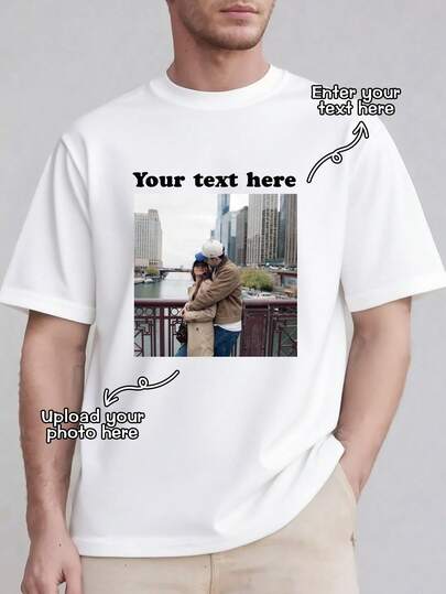 Personalized Custom-Made Men's Sporty Bright-Colored T-Shirts. Comfortable And Casual. Add Text And Images (Such As Logo Designs, Couple Photos, Family Portraits, Self-Portraits Or Pet Photos) To Create Your Own Personalized Printed T-Shirt. It's An Excellent Gift For Your Boyfriend. Custom T-Shirts.