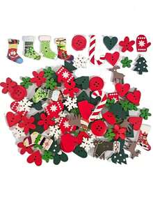 100pcs/50pcs Wooden Decorative Buttons - Mixed Patterns Of Christmas Trees, Snowflakes, And Mittens - Christmas Decor DIY Craft Embellishments For Making Christmas Cards, Scrapbooking, Headpieces, And Gift Decorations (Random Styles) - Multicolor - View 11