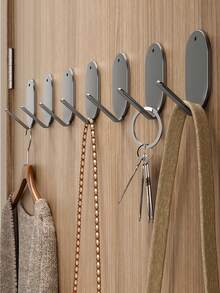 5pcs Strong Adhesive Hooks, No Drilling Needed, Stainless Steel Wall Hanger For Kitchen, Bathroom, Bedroom, Towel, Coat, Keys, Bags