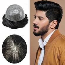 Hair Toupee Full PU Thin Skin Base 13*18 Cm Men Hair Toupee Npu Hair Patch For Men Thin PU Toupee Topper Mens Human Hair Hairpiece Replacement System Men Hair Tropper, Natural Black Short Men Topper Wig Real Human Hair - Natural Black - 查看 2
