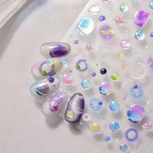 1pc Cartoon Galaxy Nail Stickers - Shiny Planets, Stars, And Hearts Design For Women And, DIY Nail Decals With Glittery Embossed Finish, Self-Adhesive Plastic, Nail Art Supplies | Cartoon Themed Nails | Embossed Finish Nails - 彩色 - 查看 3