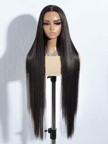 38 Inch Super Long Straight Hair Wig With Natural Black To Brown Ombre Synthetic Lace Front Heat Resistant For Women's Daily Wear Parties And Cosplay