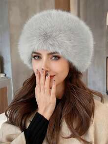 纯色涤纶蓬松仿毛皮发带，加厚仿狐狸毛帽圈，女士保暖假发带，秋冬女士头巾冬季发饰优雅头巾女士围巾 - 彩色 - 查看 2