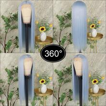 13x4 Free Part Mint Green Long Straight Lace Front Wigs Glueless Long Silky Straight Wigs Pre Plucked HD Lace 180% Density Light Green Wig Soft Free Part Wear And Go Lace Front Wigs For Fashion Women Party & Daily Wear 26 Inch - 淺藍色 - 查看 8