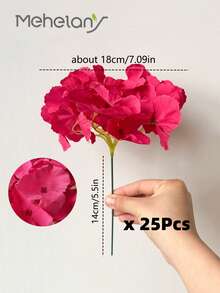 MEHELANY 45支仿真玫瑰红绣球花束，逼真绣球花，18厘米花茎，适用于婚礼中心装饰、家居、花园、婴儿派对、派对用品、花环、新娘捧花、DIY圣诞花环、感恩节万圣节圣诞节装饰、拱门背景、DIY插花，送给女性和女孩的礼物（布艺材质） - 玫紅色 - 查看 9