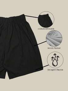 Men's Shorts Above The Knee In Plain Tactel Fabric - Comfortable, Lightweight Elastane Beach Shorts With Style, Attitude, Summer, Pool, Sportswear, Everyday Wear, Club Wear, 3 Pockets, Drawstring, Reinforced Fit - 黑色 - 查看 3