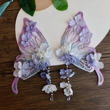 A Large Butterfly Hair Clip With Flowers And Silk Flowers, Side Clip, Super Fairy Fluttering Moth, Sweet Princess Hair Accessory, Ancient Style Hanfu Hair Ornament - 4 - 查看 13