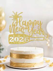 1个2026新年闪亮红色、金色、黑色、粉色蛋糕装饰插牌，庆祝烟花装饰，适用于家庭、办公室、朋友聚会甜点装饰 - 彩色 - 查看 11