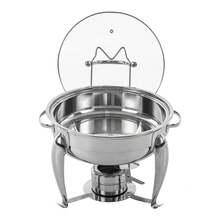 DONSU Runder 4-Liter-Chafing-Dish-Buffetwärmer aus Edelstahl mit Glasdeckel, Brennstoffhalter, Abtropfschale und abnehmbaren Pfannen