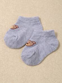 10/5 双装柔软婴儿袜，可爱小熊印花，幼儿男童袜，动物图案设计，舒适弹力透气，适合日常穿着，0-36 个月，四季皆宜，适合节日穿着，婴儿袜，幼儿袜，婴儿袜，短袜，印花袜，圣诞礼物，新生儿礼物，必备婴儿套装 - 彩色 - 查看 3