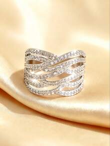 1pc S925 Sterling Silver Interwoven Line Design Ring, Delicate Jewelry Gift For Women - Silver - View 3