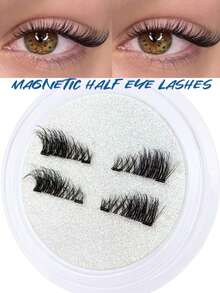 1 par de cílios postiços magnéticos, estilo meio cílio, sem necessidade de cola, cílios magnéticos curtos, efeito de maquiagem olho de gato natural, reutilizáveis, adequados para extensões de cílios, ideais para pessoas com má postura, blogueiras de beleza e para presentear. - Meios Cílios - Ver 1