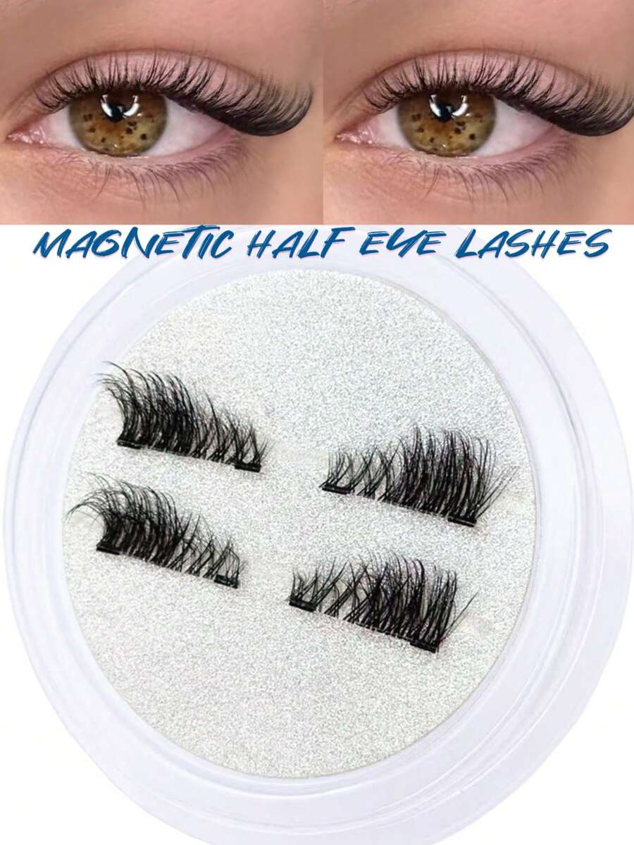 1 par de cílios postiços magnéticos, estilo meio cílio, sem necessidade de cola, cílios magnéticos curtos, efeito de maquiagem olho de gato natural, reutilizáveis, adequados para extensões de cílios, ideais para pessoas com má postura, blogueiras de beleza e para presentear. - Meios Cílios - Ver 1