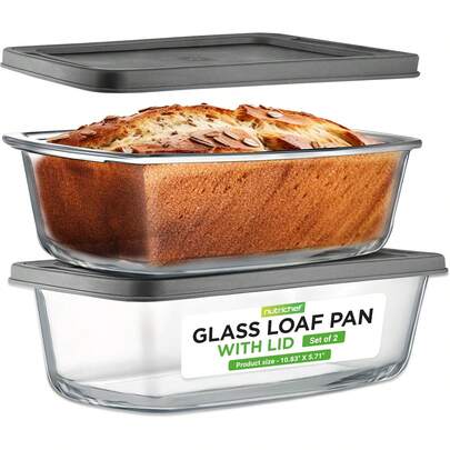 NutriChef, Loaf Pan, Loaf Pans Baking, Bread Pan, Glass Baking Dish, Meal Prep Container, Freezer To Oven, Airtight Locking Lid, Leakproof, Great Bread, Cakes, Pastries, 2 SetsSpecialForCanada