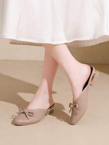 Women's Casual Solid Color Slip-On Mules - Khaki - View 5