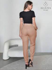Women's Tailored Casual Basic Dress Pants, Comfortable, Simple, Button-Down, Pocket, Office, Airport Wear, Everyday Wear - 米色 - 查看 3