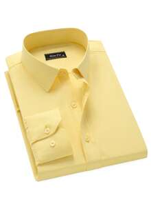 Men's Slim Fit Long Sleeve Dress Shirt By Mitong, No Elastane, Elegant And Wrinkle-Resistant, 40% Cotton + 60% Polyester - 黃色 - 查看 2