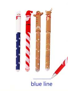 4 pezzi Nuovo set di penne gel natalizie, penne cancellabili con cappuccio a cartone animato, con impugnatura comoda e gomma incorporata, adatte per la scrittura e gli esami dei bambini