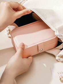 1 pieza Caja de almacenamiento de joyas de doble capa de cuero PU de gran capacidad, caja organizadora de joyas con cierre a presión, caja de joyas minimalista para el hogar, caja de exhibición de joyas portátil, estuche de almacenamiento de joyas de varios compartimentos - Multicolor - Ver 7
