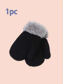 1 Pair Winter Plush Lined Gloves, Warm Jacquard Solid Color Fingerless Mittens, Suitable For Boys, Girls, Children, Infants, Toddlers 0-3Y - Multicolor - View 12