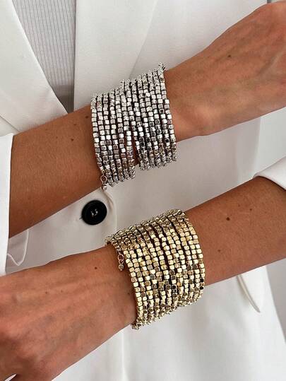 1pc/2pcs/Set Vintage Geometric Exaggerated CCB Beaded Multi-Layer Coiled Bracelet, Luxurious & Elegant, Suitable For Wedding, Party, Vacation, Casual, Street Style, Women & Couples, Holiday, Birthday, Versatile Jewelry Bracelet Gift