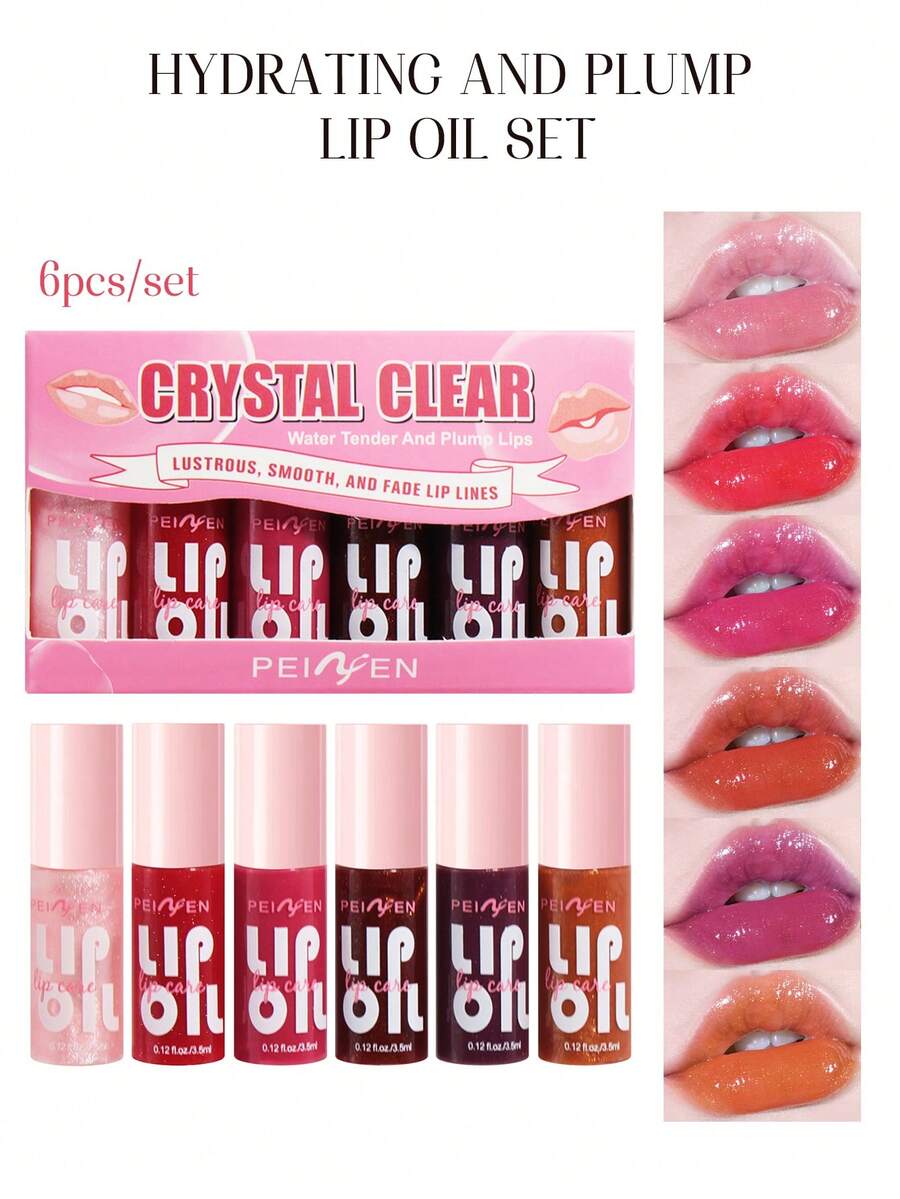 PEIEN Set de 6 aceites labiales con brillo espejo, nutritivos para dar volumen a los labios, de larga duración, adecuados para el cuidado de los labios de día y de noche, base de maquillaje - Multicolor - Ver 1