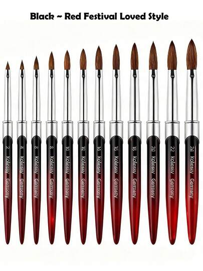 Pincel para Unhas Acrílicas Kolinsky com Cerdas de Pelo Kolinsky, Cabo Arredondado, Ferramenta Profissional para Aplicação de Acrílico, Pincel para Unhas, Ferramenta de Manicure, Pó, Extensão e Escultura 3D, Tamanhos 2, 4, 6, 8, 10, 12, 14, 16, 18