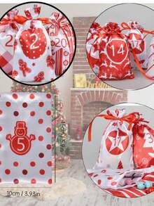 24 个圣诞节降临节礼品袋 DIY 日历挂袋格子抽绳袋袜子储物袋礼物圣诞礼品袋派对礼品袋，24 个日历挂袋格子抽绳袋储物袋礼物圣诞礼品袋派对礼品袋，适用于婚礼、生日、礼物、父亲节、感恩节、圣诞节、新年、节日礼物、圣诞节 - 彩色 - 查看 7