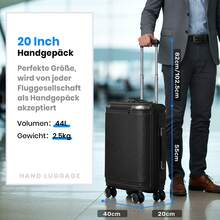 Carry-On Suitcase, Trolley Suitcase With Adjustable Telescopic Handle, ABS Hard Shell Suitcase With TSA Lock And Smooth Wheels, Luggage, Rolling Suitcase For Women & Men, 55*39*20cm - 黑色三件套 - 查看 4