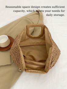 [US-Based Shipping]1pc Large Capacity Khaki Handbag Tote Bag Woven Bag Open Straw Bag Round Bag,Large Capacity Khaki Tote Bag, Woven Straw Open Top Round Bag,For Travel And Vacation Beach,Pleated Semi-Circle Woven Solid Color, Fashion Straw Handbag For Women,Eye-Catching Beach Bag Summer,Travel, Daily Shopping, Great Mother's Day Gift,New Summer Vacation Style Solid Color,Vacation Essentials,Perfectly Matching With Beach Accessories Women,Woven Large Capacity Purse And Handbag Basket Bags Fashion Travel Shoulder Shopper Totes,Crescent Moon Bag For Women, Straw Purse,Beach Necessities,Women's Fall Clothing Winter Clothing Christmas Gift Fall Autumn Velvet Furry Party Fuzzy Plush Thanksgiving Festival Cyber Monday Holiday Knitted Winter,Stitch Purses And Bags Women Black Purse Bags For Women Carteras Para Mujer Gold Purse Brown Purse Pink Purse Crossbody Bags For Women Bolsos Para Mujer Handbags For Women Shoes Tote Bags For Women - 彩色 - 查看 8