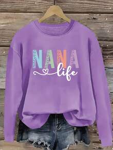 2026 Women's Bright Red Sweatshirt, Nana Letter Print Heart Decoration Crew Neck, Autumn Winter Comfortable Pullover, Machine Washable Fun Design Top, Women's Graphic Tee, Fall Streetwear,End Of Season,Final Stock,Fan Favorite.,Soft & Comfortable For Daily Wear, Versatile Basic Tops For Spring And Summer.Long Sleeve Sweatshirts For Women Plus Size Spring Outfits For Women Spring Break  Casual Daily Wear. - xám - Xem 8