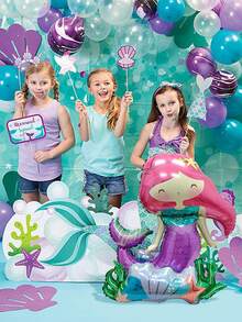 1 quả bóng bay hình nàng tiên cá 4D và 20 quả bóng bay cao su Macaron, thiết kế hình nàng tiên cá nút 4D với rong biển, sao biển, vỏ sò trang trí, thích hợp cho tiệc nàng tiên cá, tiệc sinh nhật, tiệc đại dương, tiệc công chúa nàng tiên cá, trang trí nhà cửa, đạo cụ chụp ảnh - Nhiều màu - Xem 5