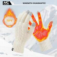 Women's Winter Gloves For Cold Weather Thermal Knit Elastic Soft Touch Screen Glove For Running Driving Hiking - Beige - View 3