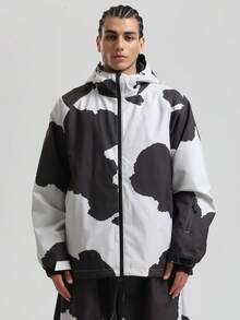 1 pieza Chaqueta/Abrigo de esquí unisex, Chaqueta de montaña con capucha para mujer, con cremalleras de ventilación y bolsillos con cremallera antiperidida, Chaqueta de snowboard para hombre para actividades al aire esquí de invierno, con estructura reforzada, equipo de esquí funcional, equipo de nieve duradero, Chaqueta de esquí para mujer - Blanco y Negro - Ver 16