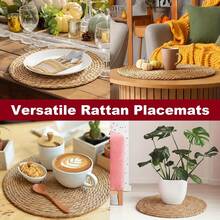 10/30-Pack 12in Natural Water Hyacinth Placemats - Handwoven Boho/Farmhouse Style For Kitchen/Wedding Table Decor (Natural Tone) | Christmas Holiday Gift - 30 chiếc màu nâu - Xem 4