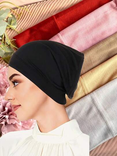 قبعة داخلية مرنة بلون أحادي للمرأة المسلمة تحت الحجاب قطعة واحدة