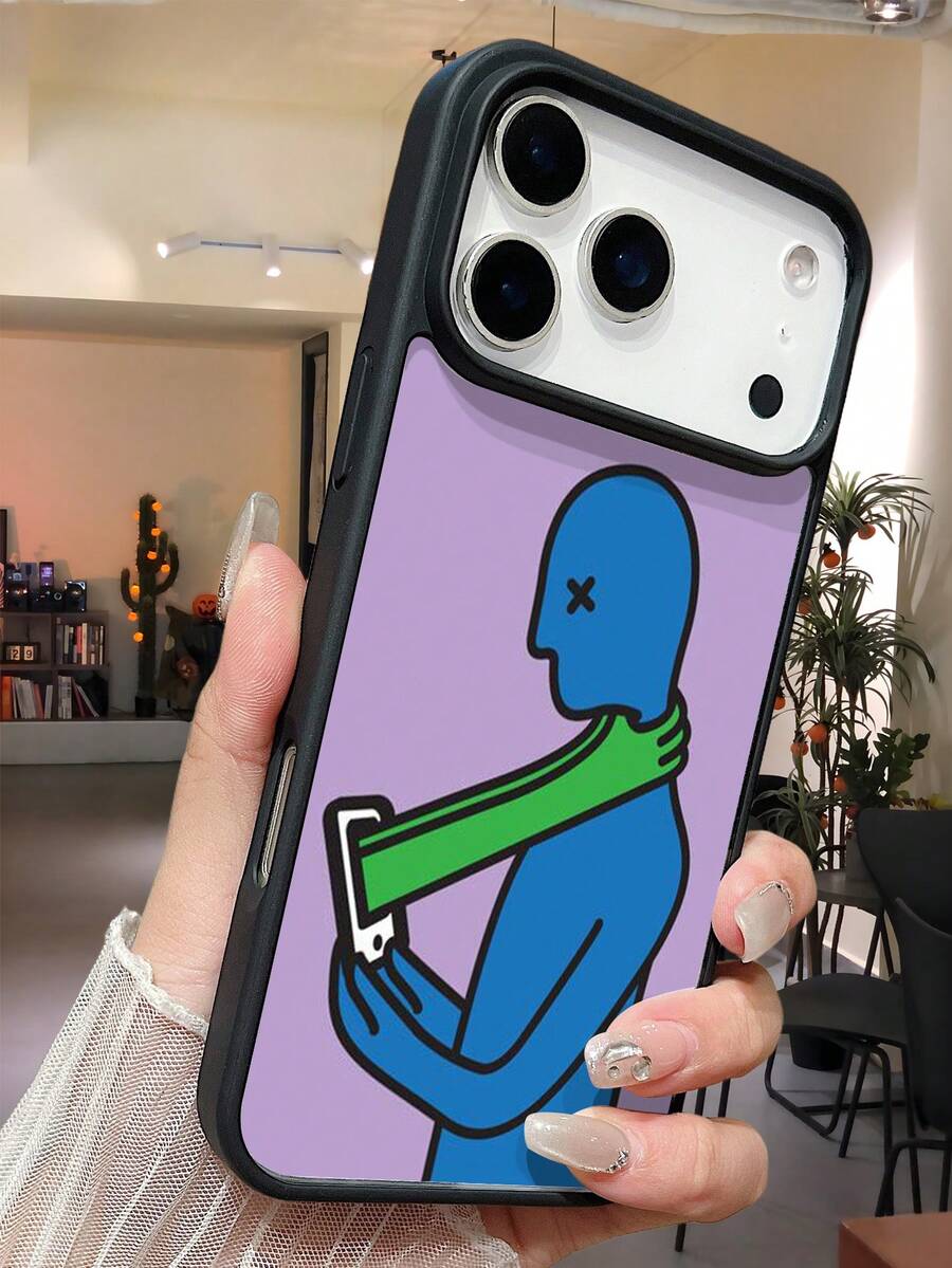 For IPhone 17ProMax 17Air 17 17pro Magnetic Case Blue Figure With Phone's Arm Abstract Satirical Vibe Phone Case Anti-Slip  Design Shockproof&Scratch-Resistant Full Protective Phone Cover For IPhone 16 15 14 13 12 11 ProMax Plus Pro X/XS Xsmax For Samsung For Galaxy S22 S23 S24 S25 Plus Ultra FE Case For Women Men - White - View 1