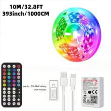 65,6 pies/100 pies Tira de luz LED inteligente con aplicación y control remoto de 44 teclas (sin batería), RGB cambiante de color, brillo y gradiente de color ajustables, sincronización de música, alimentado por USB, adecuado para dormitorio, celebraciones festivas, fiestas, decoración del hogar, iluminación navideña, creación de espectáculos de luces impresionantes - Teclado RGB negro de 44 teclas - Ver 14