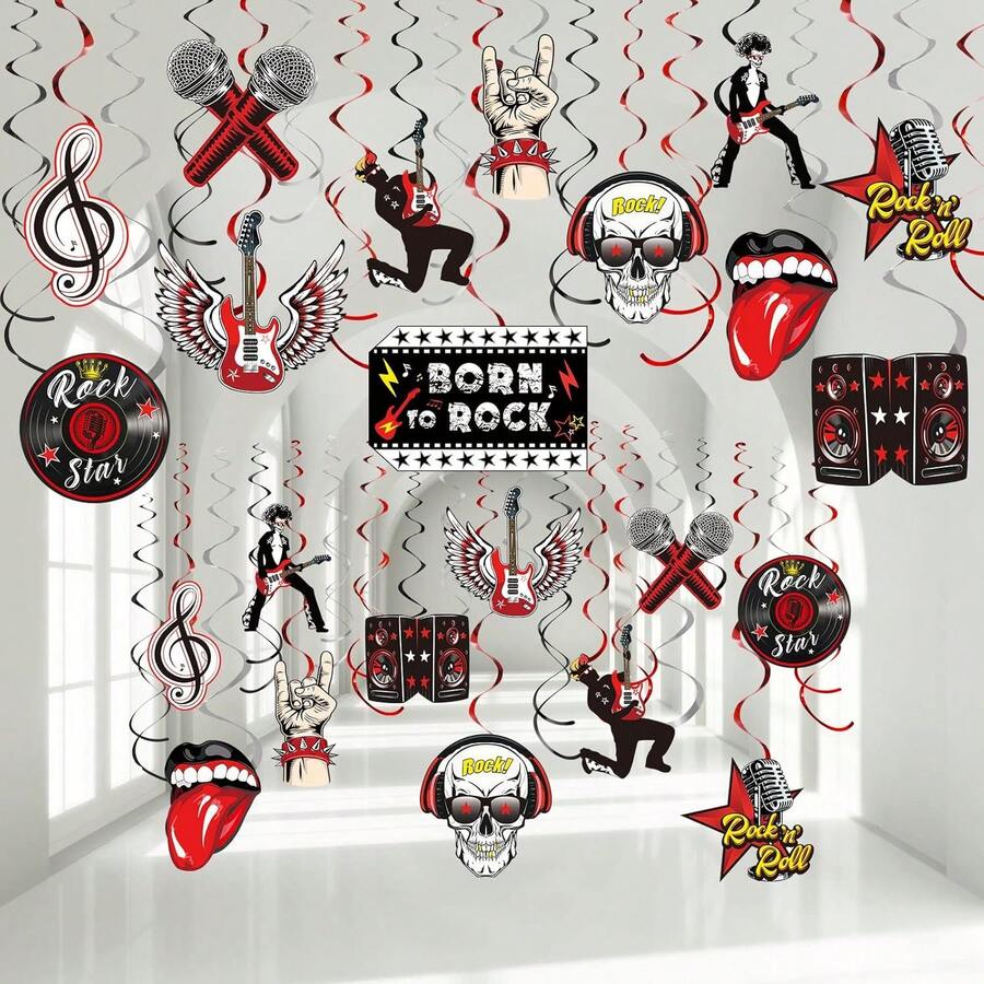 53 Pieces Rock And Roll Theme Party DecorationsGuitar Record Sign Rock Star Music Party Hanging Swirls Ceiling Decor For 50'S 60'S Rock Music Theme Party Favors Supplies - Trending, Best Seller, New Arrival, Party Supplies, Elegant Decor, Party Decoration, Wedding & Birthday - Nhiều màu - Xem 1