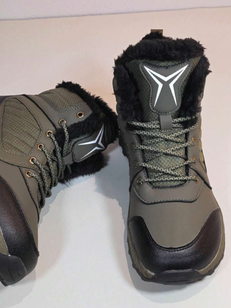 Lace-Up Women's Fashion Boots, Outdoor Winter Warm Thick Lined Mid-Calf Boots - Green - View 1