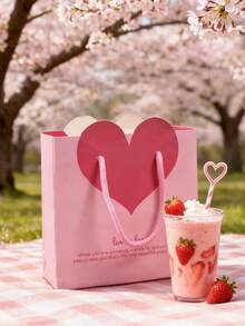 1个情人节纸质礼品袋，带提手，牛皮纸包装袋，适合趣味送礼、新奇礼物交换、情人节礼物包装、派对小礼品 - 彩色 - 查看 2