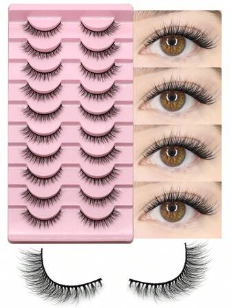 10 par ryska randiga fluffiga kattögonfransar fluffiga ögonfransar 3d minkfransar korta naturliga lösögonfransar