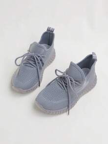 1 Pair Spring Minimalist Fashion Lace-Up Sports Shoes For Boys And Girls, Comfortable And Durable, Suitable For All Seasons - Grey - View 2