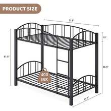 Metal Twin Bunk Bed, Heavy Duty Bunkbeds Frame With Arched Guardrail And Safety Ladder, Space-Saving Sturdy Bed For Kids Boys Girls, No Box Spring Needed - màu đen - Xem 2