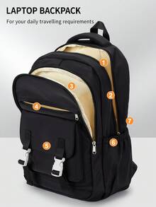 15.6" Laptop Backpack, Casual Travel Backpack Suitable For Teenagers And Students, Adjustable Shoulder Straps, Multi-Pocket Design, Commuter Backpack, Outdoor Backpack, Random Assortment Of New And Old Styles - Black - View 7