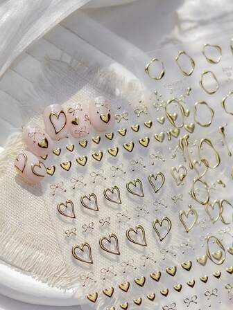 1片5D金属美甲贴纸，精致现代简约美甲贴纸造型，心形装饰贴纸，自粘DIY美甲贴纸，美甲产品及配件，美甲工具，适合女孩和女性