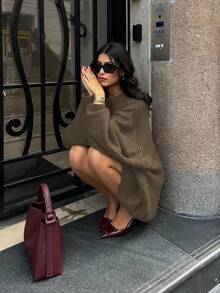 Áo len nữ dáng rộng cổ tròn, kiểu dáng tối giản, màu trơn, phong cách retro, hoàn hảo cho năm mới, Giáng sinh và Ngày Valentine. - màu nâu - Xem 8