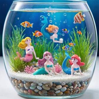 1 pieza Decoración de tanque de peces con temática de sirena y decoración DIY linda para acuario, decoración de sirena para cupcakes, decoración de tanque de peces con temática de sirena, accesorios interesantes para tanque de peces